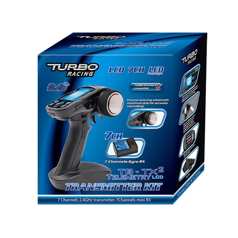 

TURBO RACING TB-TX2 2.4GHz FHSS Digital 7CH Radio Remote Control Transmitter with TB-RX200 Receiver LCD LED for RC Vehicle Boat