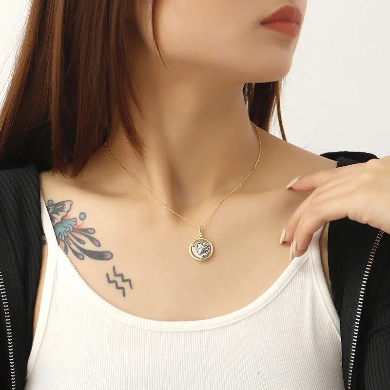 

925 Silver Necklace Coin Pendants Silver Jewelry Minimalism Chocker Kolye Vintage Collier Bijoux Femme Boho Women Necklace