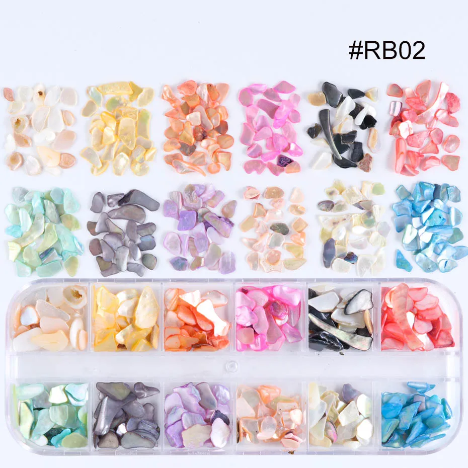 RB02 1 коробка, 3D, неровная оболочка, камни для ногтей, УФ-гель, чешуйчатый слайдер, голографический блеск, украшения для ногтей, маникюрные SARB01-04 - Цвет: RB02