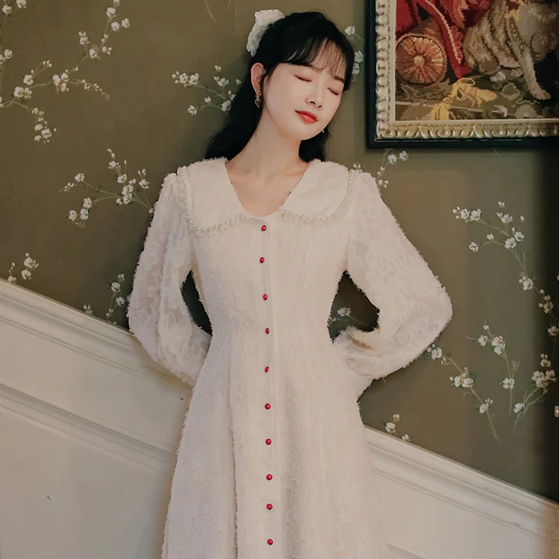 

2020 new fashion women's clothing autumn Peter pan Collar Vintage Full dresses women dress