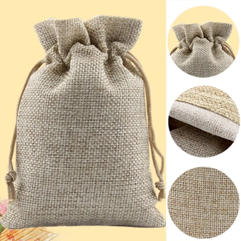 Рождественские льняные джутовые Подарочные мешки на шнурке для ювелирных