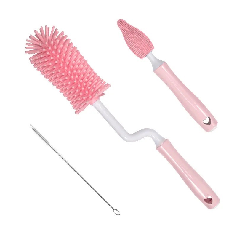 

Silicone Bottle Brush 360 Degree Rotation Baby Pacifier Cup Nipple Cleaning Brushes Set Handheld Soft Head Food Grade Watering