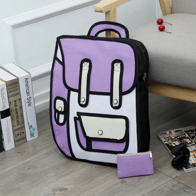 

3D Jump Style 2D Drawing From Cartoon Paper Backpack Shoulder Bag Comic Bookbag