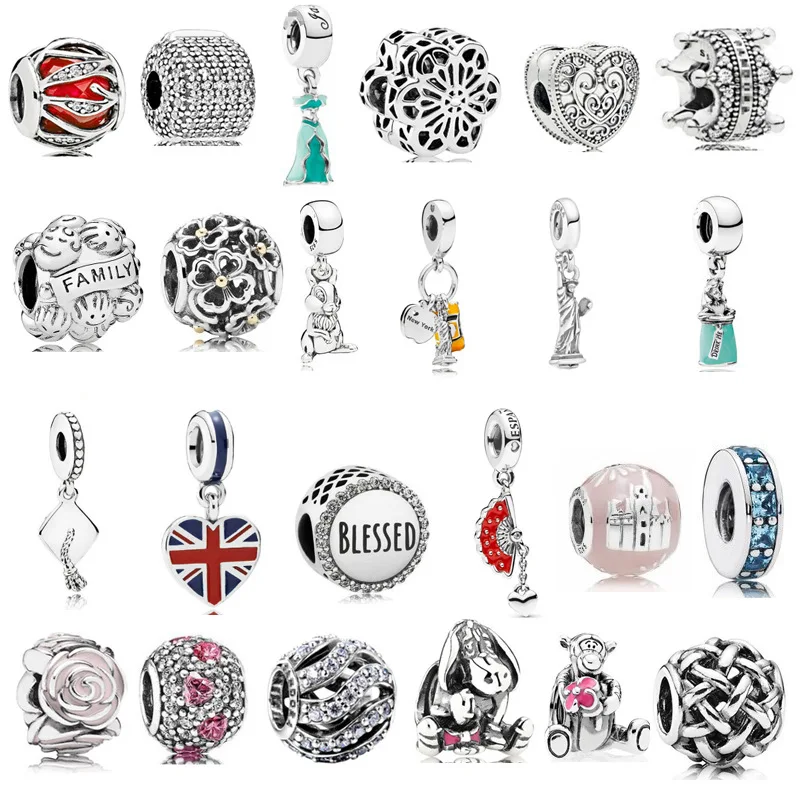 

100% S925 Sterling Silver Crystal Heart Pave Pendant Charm Beads Original Pan Dangle Charm for Women DIY Bracelet Bangles Gift