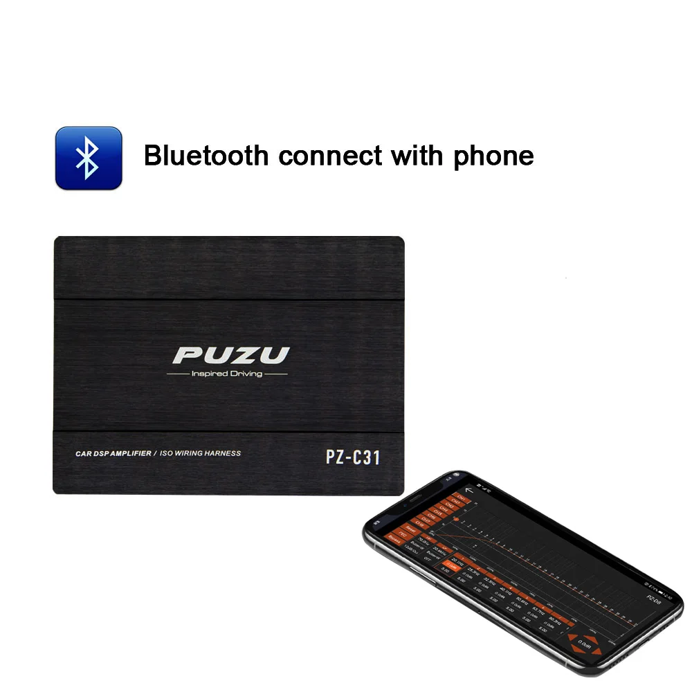 $176.41 PUZU ISO wiring harness cable Car DSP Amplifier 4X150W support PC tool 31 EQ android APP bluetooth lossless USB music