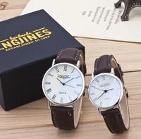 2pcs quartz watch roman numerals dial brown leather belt strap watch for couple casual bracele wristwatch reloj hombre drop ship