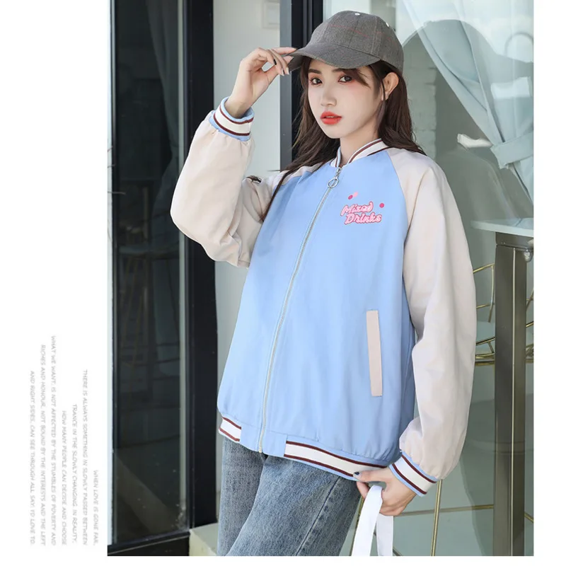 

Autumn Korean Loose And Lovely Printing Fashionable Jacket Women Harajuku Baseball Jacket Pink Streetwear Youth Sweet Outwear