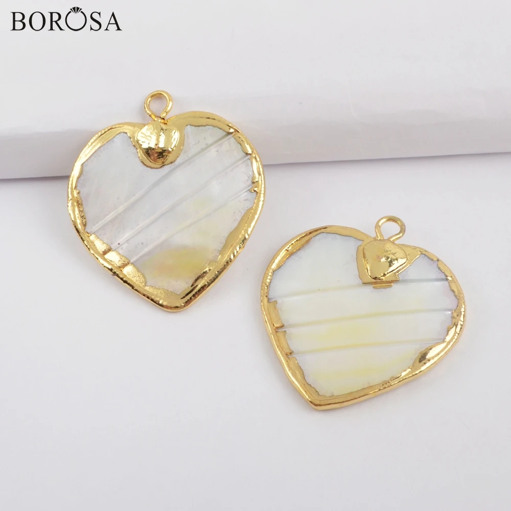 Ювелирные изделия из ракушек BOROSA 10 шт. позолоченные в форме сердца с натуральным