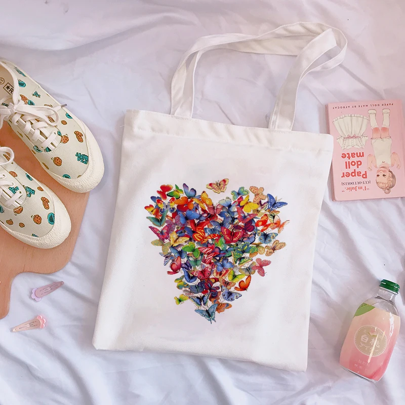 

Shopper Love Print Casual Shopping Bag Canvas Bag High Quality Eco Reusable Grocery Tote Bags Handbag Lightweight Shoulder Bags