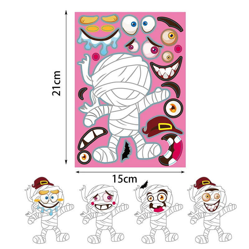 

Kids Sticker Snowman Elk Fun Christmas Game Sticker Zombie Vampire Pumpkin Monster Witch Halloween Characters Jigsaw Party Gifts
