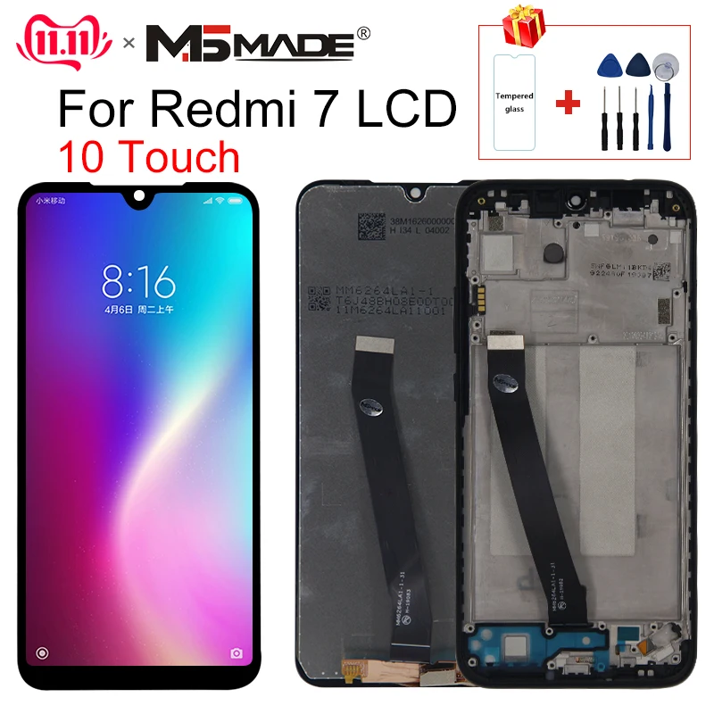 6,2" для Xiaomi Redmi 7 ЖК сенсорный экран дисплей дигитайзер 10 сенсорный для Redmi 7 дисплей с рамкой запчасти в сборе