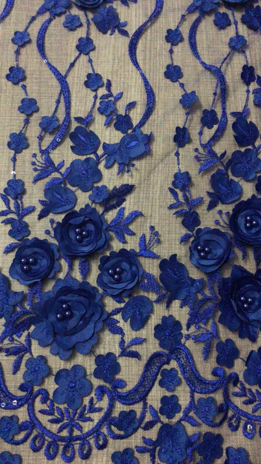 Распродажа красивая темно-синяя сетчатая ткань африканский тюль с бисером