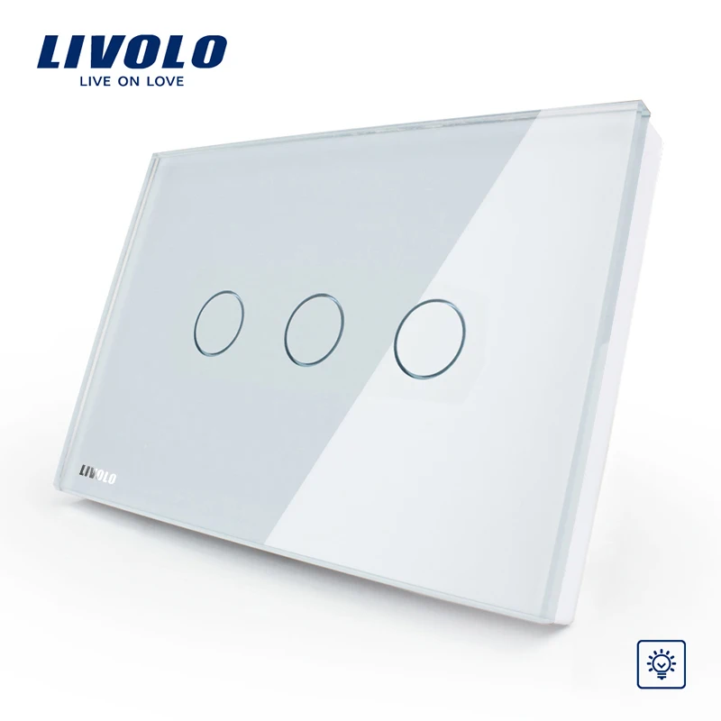 

US/AU Standard Touch Switch, Livolo Black Pearl Crsytal Glass Panel 3Gangs 1Way, 220V/50Hz Touch Light Dimmer Switch VL-C303D-81