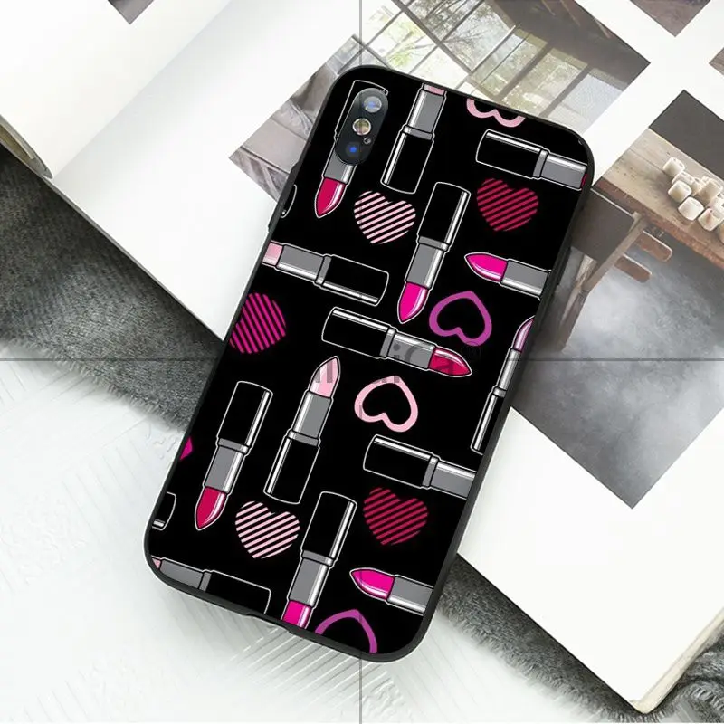 Ruicaica Cosmetic lipstick Smart Cover Black Soft Shell Phone Case for Apple iPhone 8 7 6 6S Plus X XS MAX 5 5S SE XR Cellphones | Мобильные