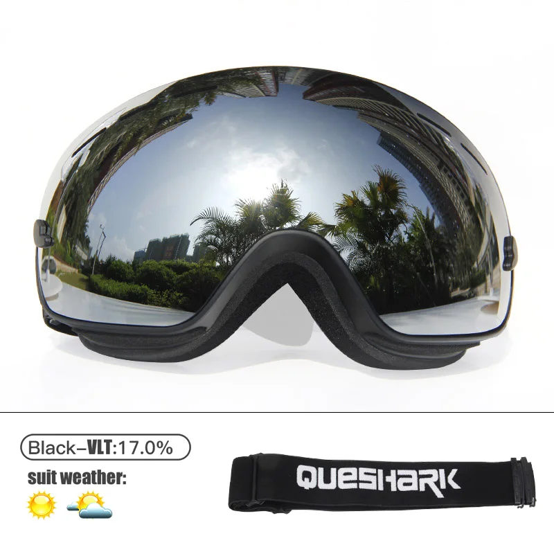 Black Silver Queshark лыжные очки двухслойные UV400 Анти-туман большие Лыжные маски очки для катания на лыжах мужчины женщины снег сноуборд очки - Цвет: Black Silver