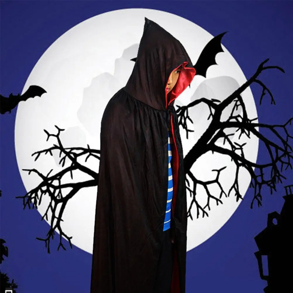

90/120/140cm Cloak Stand-up Collar Cap Red Black Reversible For Halloween Costume Themed Party Men Women As A Gift