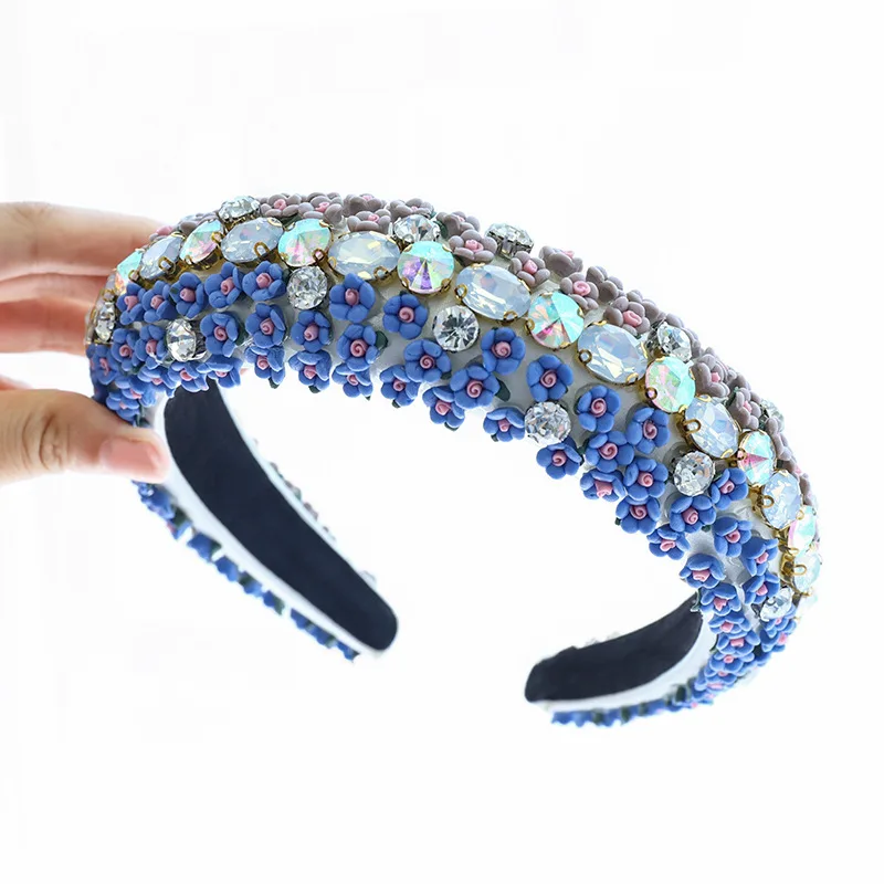 Новый ободок для волос женский полный алмаз пластик 3d цветочный широкий спонж