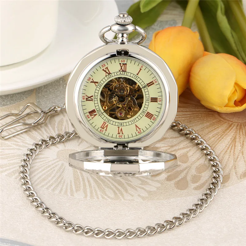 Antique Hollow Out Pocket Watch Spider Case Men Women Handwinding Mechanical Watches with Fob Pendant Chain Collectable Clock