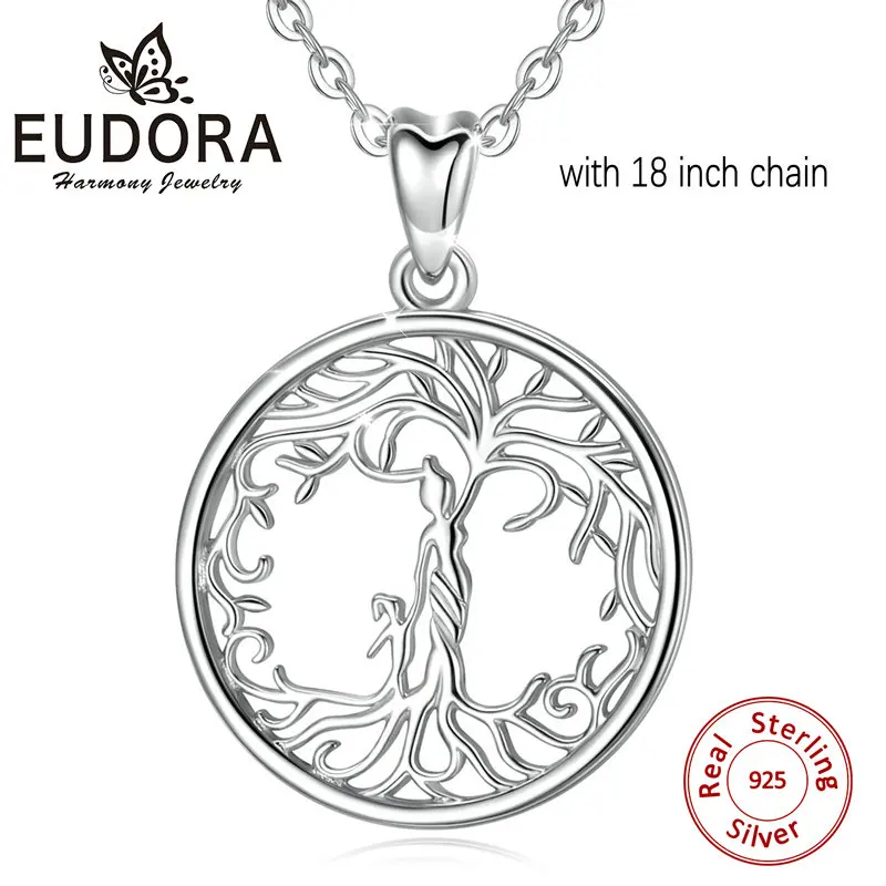 18 inch chain Eudora Стерлинговое серебро дерево жизни кулон ожерелье кельтский узел ожерелье дерево с AAA CZ Кристалл помолвка Свадебные украшения - Окраска металла: 18 inch chain