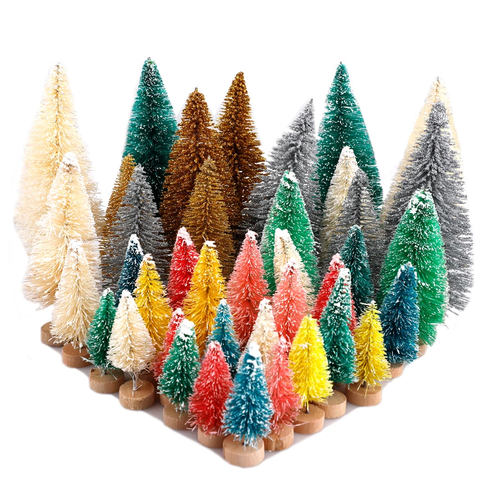 

22Pcs Mini Pine Trees Set Sisal Snow Trees Plastic Winter Snow Decoration Tabletop Trees Crafting Party Supplies