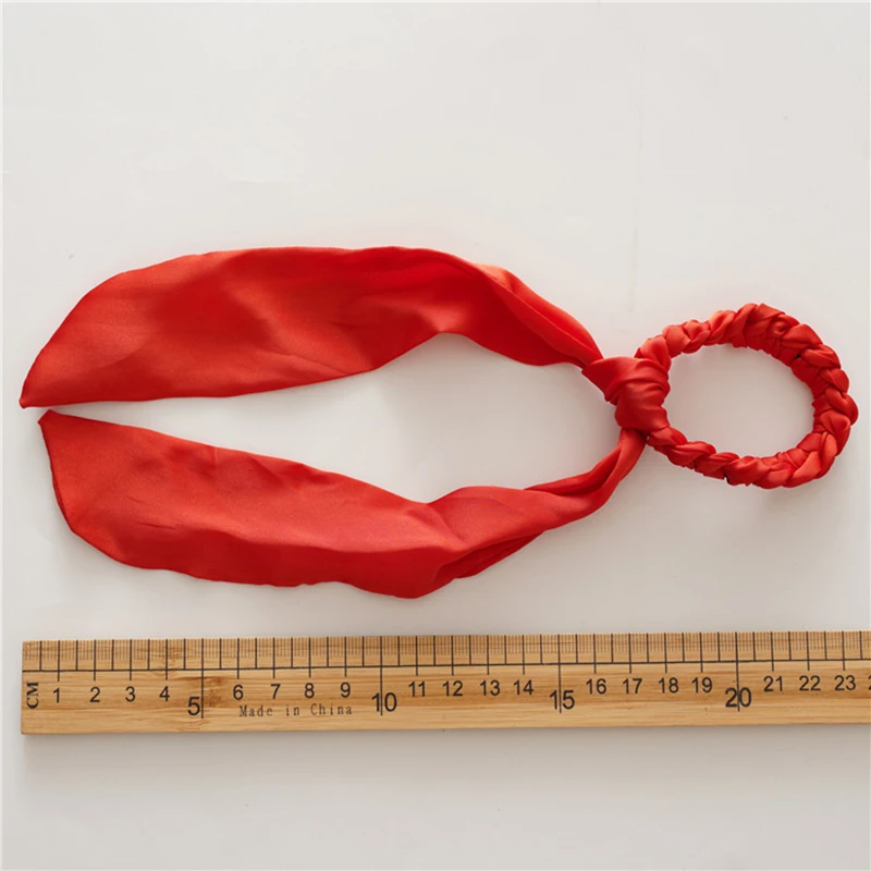 Модный однотонный атласный шарф для волос с бантом женские эластичные резинки