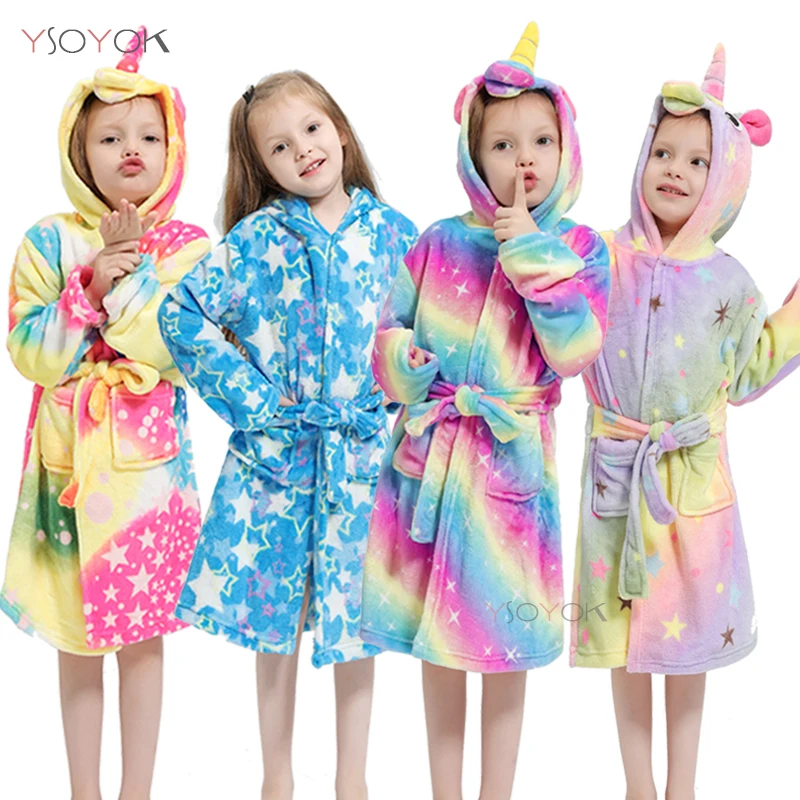 Kigurumi/Детские Банные халаты; детский банный халат с капюшоном и рисунком звезды, радуги, Единорога; пижамы для мальчиков и девочек; ночная рубашка; детская одежда для сна