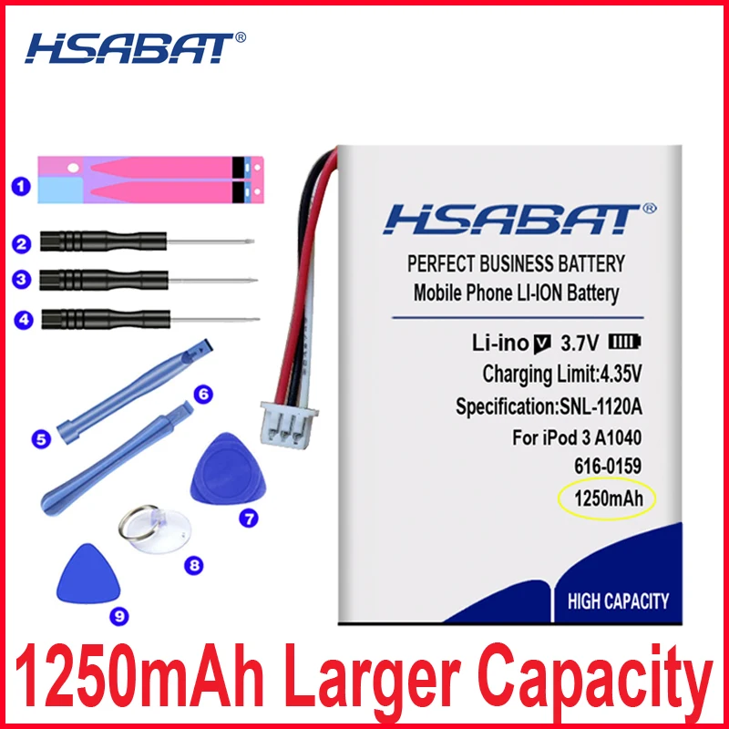 HSABAT 0 цикл 1250 мАч 616 0159 Аккумулятор для iPod 3 3G го поколения A1040 высокое качество