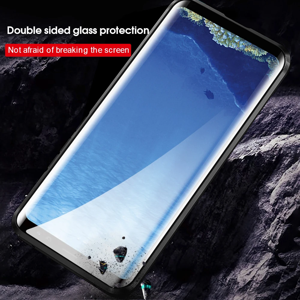 OTAO Metal Magnetic Case For Samsung Galaxy S9 S8 S10 Plus Double Sided Glass Cases Note 8 9 360 Full Body Cover | Мобильные