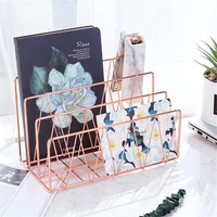 rose gold shelf bookstand book end gold metal magazine organizer office table storage holder simple wrought iron newspaper rack