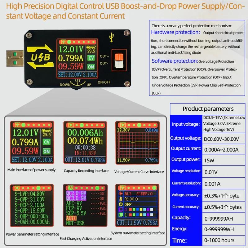 XY UDP цифровой USB DC преобразователь CC CV 0 6 30V 5V 9V 12V 24V 2A 15 Вт Мощность модуль для