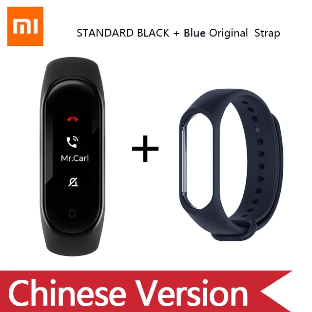 Blue original strap Умный Браслет OriginalXiao mi Band 4 на английском, испанском и русском языках, 3 цвета, AMOLED экран, mi band 4, Smartband, fitness Traker - Цвет: Blue original strap
