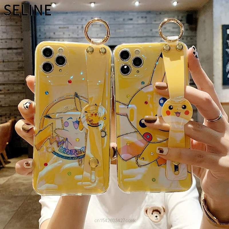 Pokemon Pikachu Cartoon With Wrist Strap Cell IPhone Case For IPhone 12 Pro 11 Xs Max X XR SE 7 8 Plus Huawei P40 Pro Mate 40 30