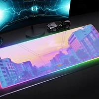 pink girl likes scenery city sunrise aesthetic art rgb comfortable gaming mouse pad colorful led laptop pc keyboard pad desk mat