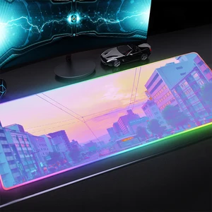 pink girl likes scenery city sunrise aesthetic art rgb comfortable gaming mouse pad colorful led laptop pc keyboard pad desk mat free global shipping