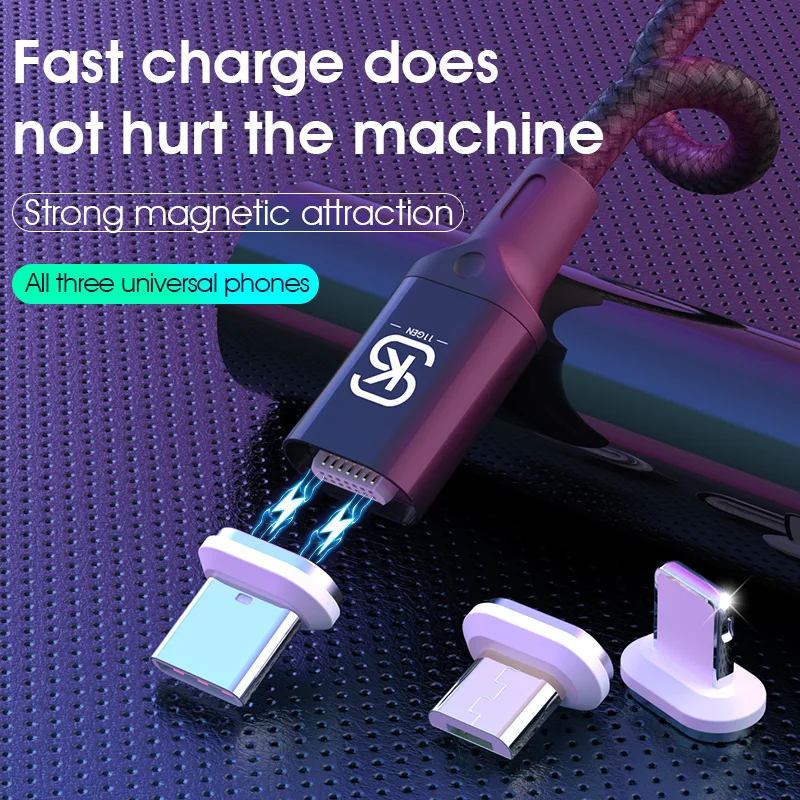 Магнитный зарядный кабель 3A для iphone xiaomi mi мобильный телефон 3 в 1 с разъемом Micro USB