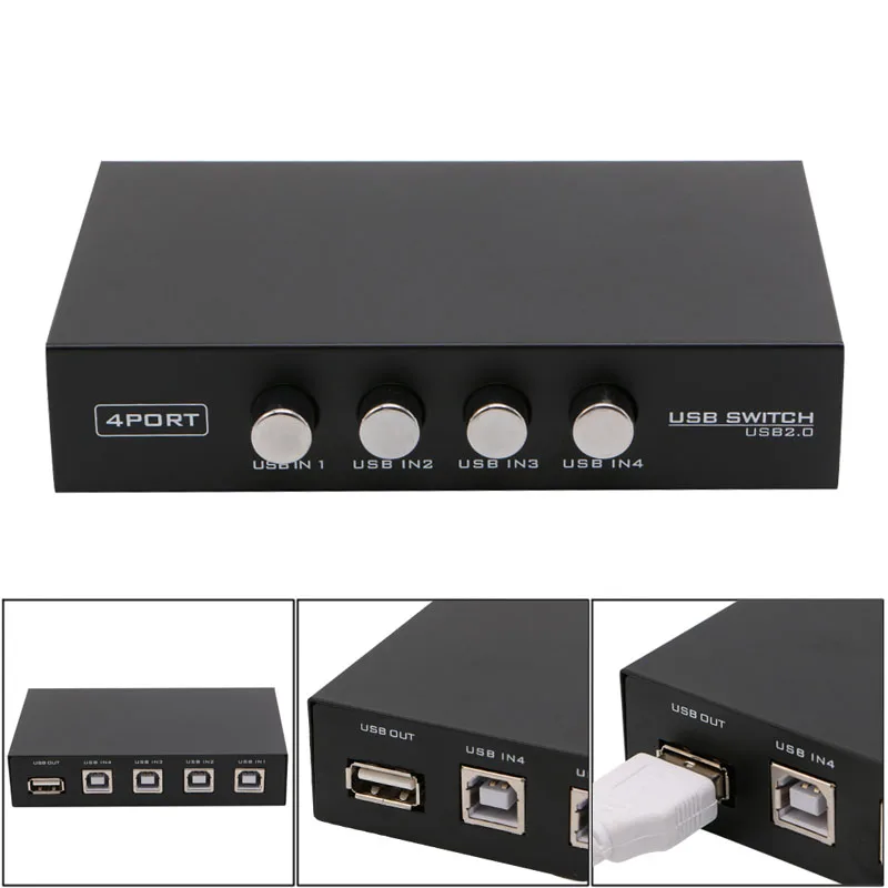 

4 Ports USB2.0 Sharing Device Switch Switcher Adapter Box For PC Scanner Printer