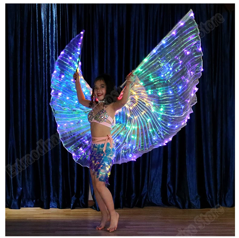 

Kids LED Isis Wings Sticks Belly Dance Wing Stage Performance Girls Multi Colors Wings Led Butterfly Light Up 360 Degrees
