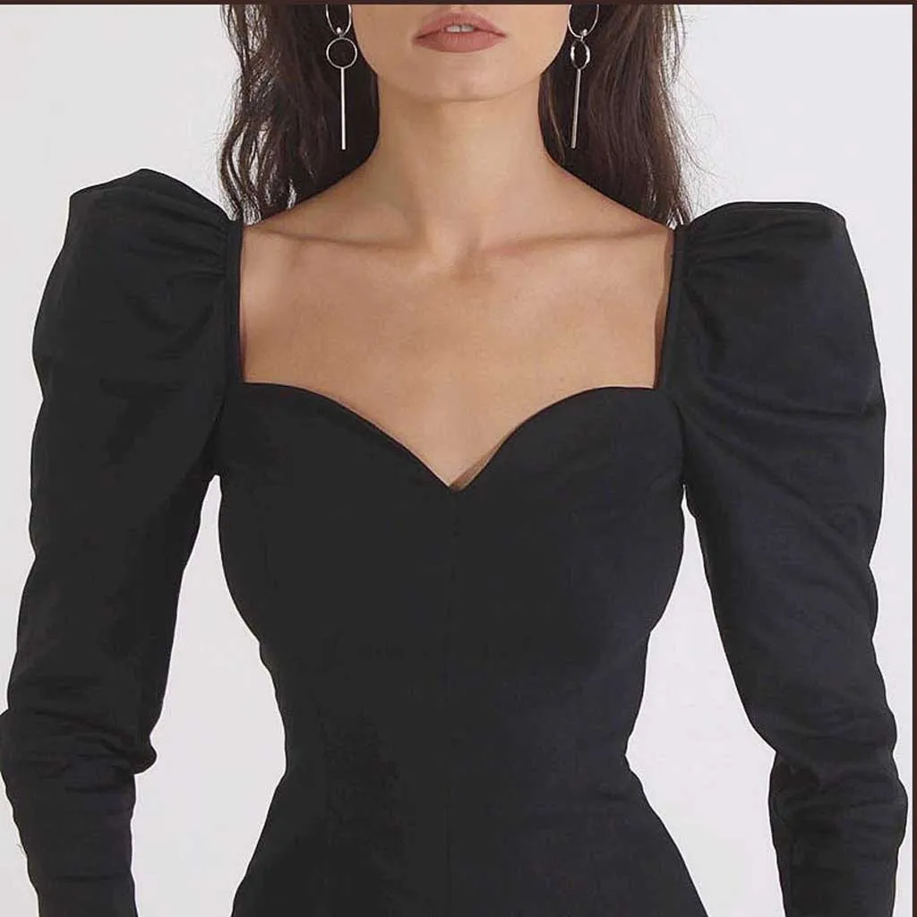 Женская приталенная блузка с пышными рукавами и V образным вырезом|Блузки| |