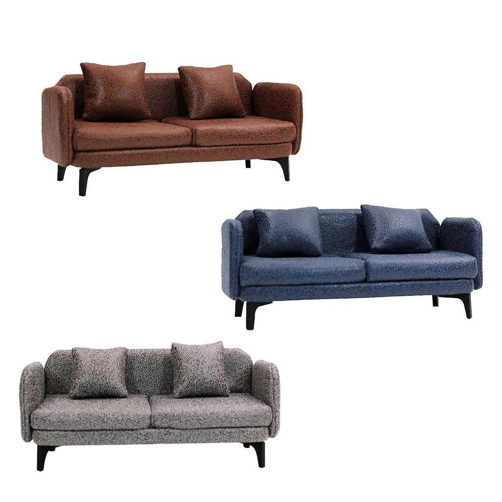 

1:12 Modern Dollhouse Double Sofa with Pillows Miniature Office Craft Decor