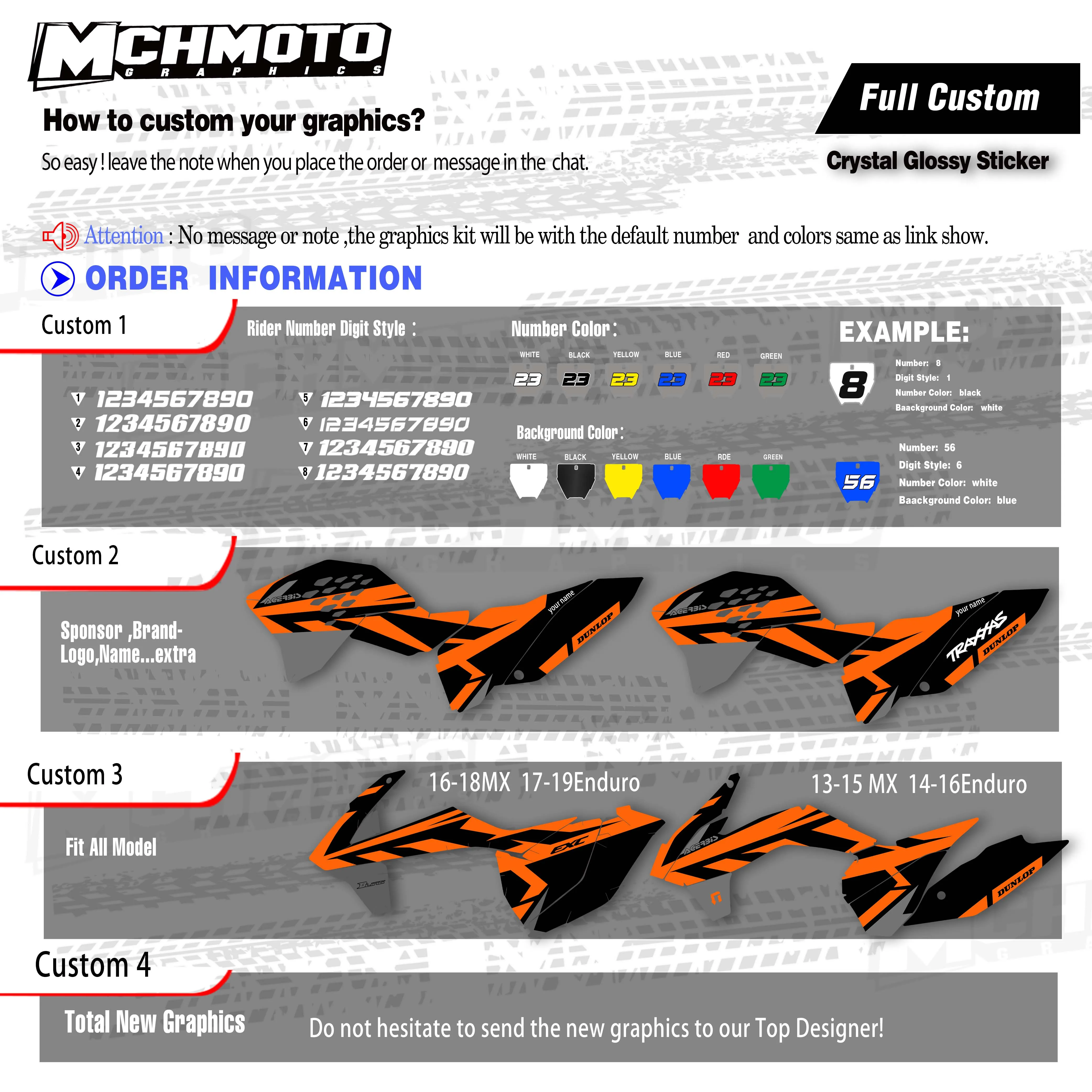 MCHMFG для KTM EXC F 125 250 300 450 530 2008 2009 2010 2011 полностью графические Наклейки на заднюю