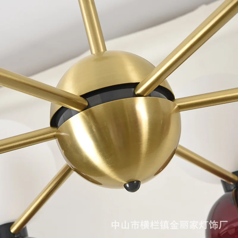 

Postmodern light luxury copper chandelier wine red glass molecular lamp living room dining room bedroom magic bean lamp