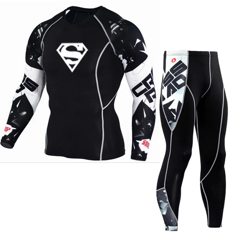 

Мужской комплект для бега, компрессионная футболка + штаны, Спортивная футболка с длинным рукавом, мужские Леггинсы для спортзала, облегающ...