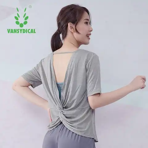 Vansydical женские футболки с v-образным вырезом для йоги, сексуальные быстросохнущие футболки с коротким рукавом для тренировок, фитнеса, фитне...