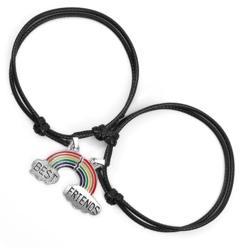 

2 Pieces/batch of Simple Creative Rainbow Stitching Bracelets Friendship Personality Fashion Lovers Matching Jewelry