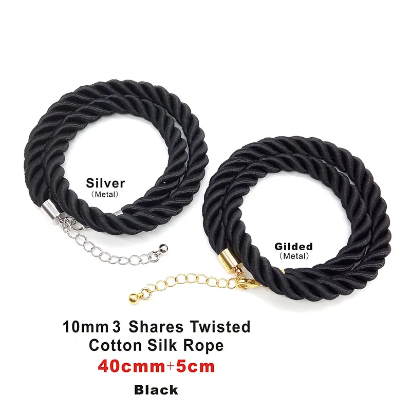 

Custom made Black 10mm 3 Shares Twisted Cotton Silk Rope Chain DIY Necklaces & Pendant Charms Findings Lobster Clasp String Cord