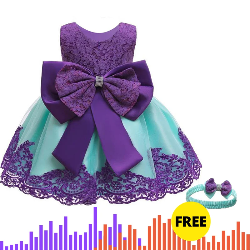 purple Летнее платье с большим бантом для маленьких девочек; кружевное платье-пачка для крещения; платья для девочек на день рождения, свадьбу; одежда для малышей - Цвет: purple