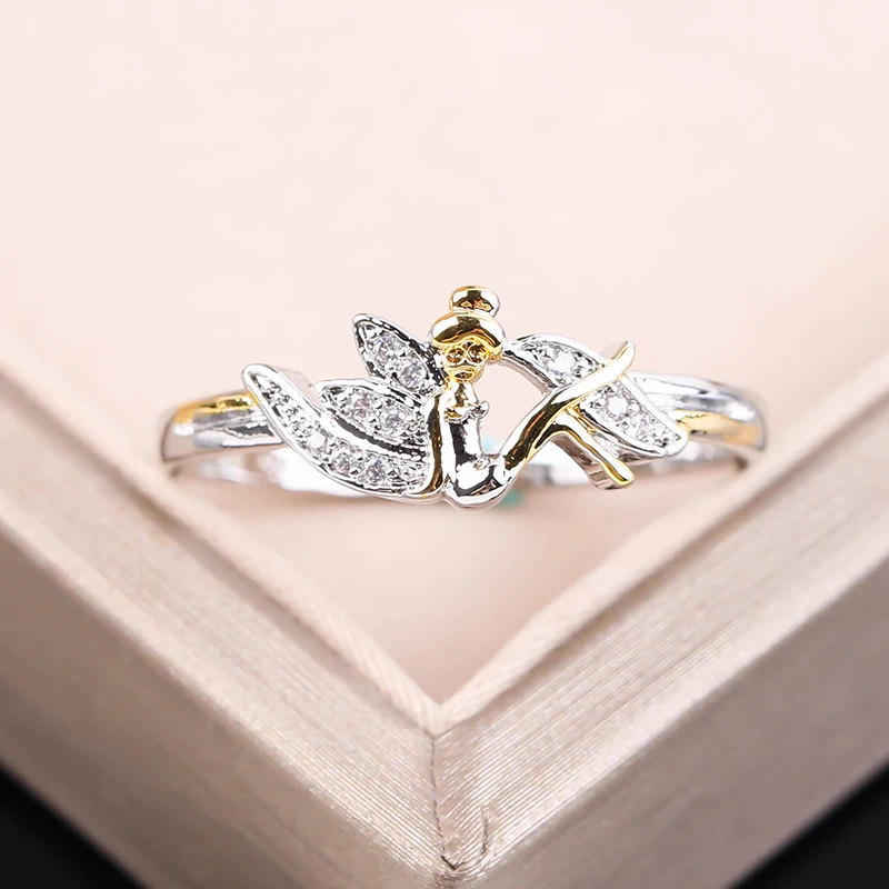 Милый ангел Кольца простой очарование кубического циркония крылья Цветочная