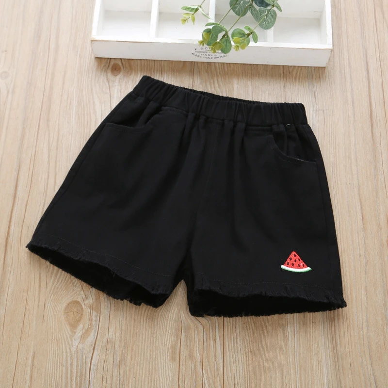 Летние джинсовые шорты для девочек популярные детские с фруктами повседневные