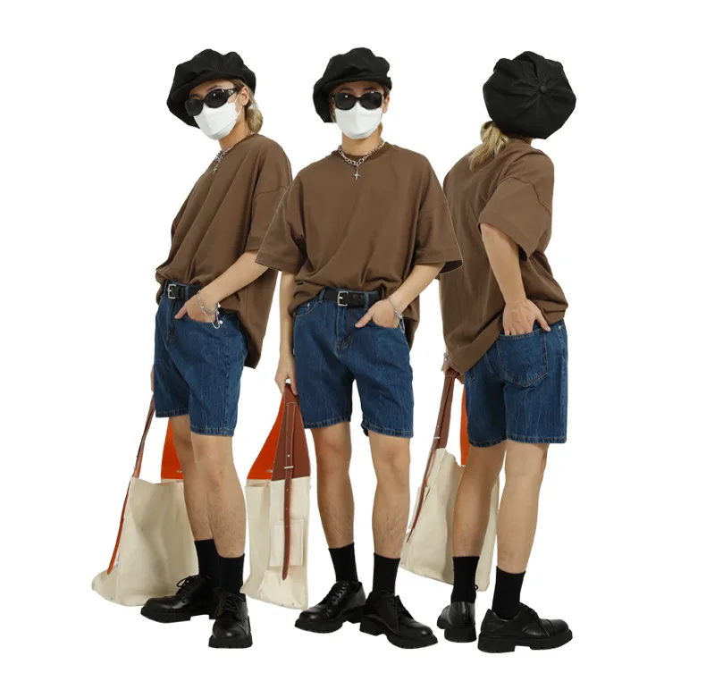 

Men Summer Loose Casual Knee-length Straight Jeans Shorts Male Korea Style Streetwear Fashion Hip Hop Denim Shorts