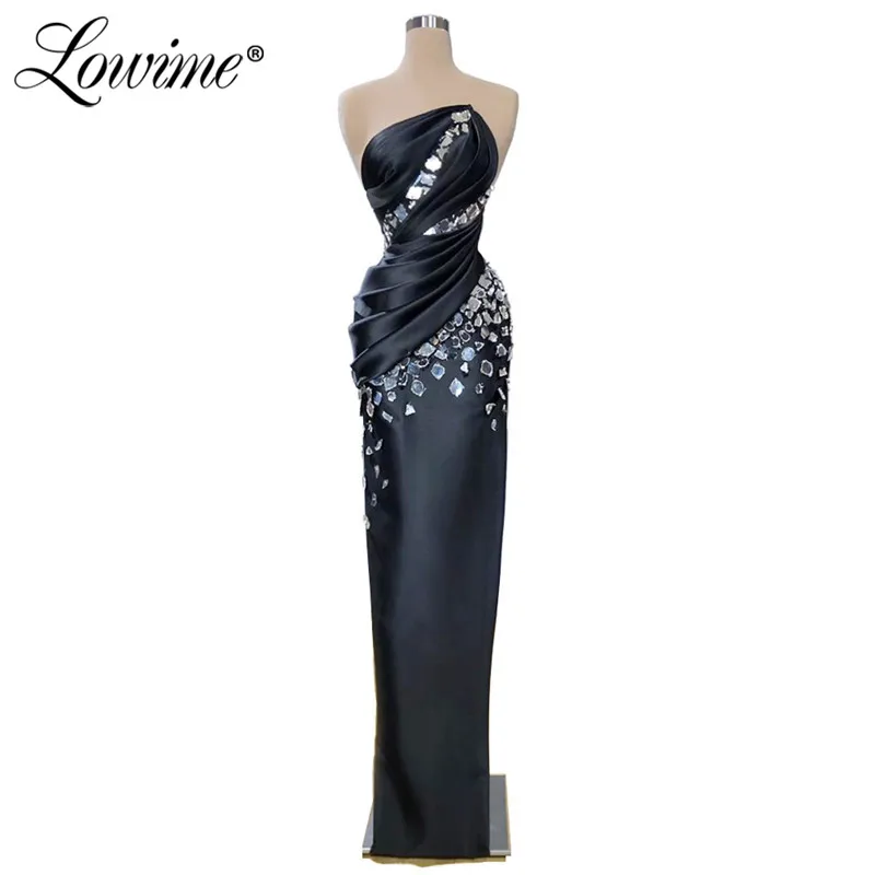 

2020 Newest Evening Dress Arabic Beaded Formal Dress Robe De Soiree Aibye Vestidos De Festa Dubai Party Gowns Black Prom Dresses